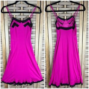 JEAN PAUL GAULTIER x Target Nylon Fuchsia Pleated Black Lace Midi Slip Dress